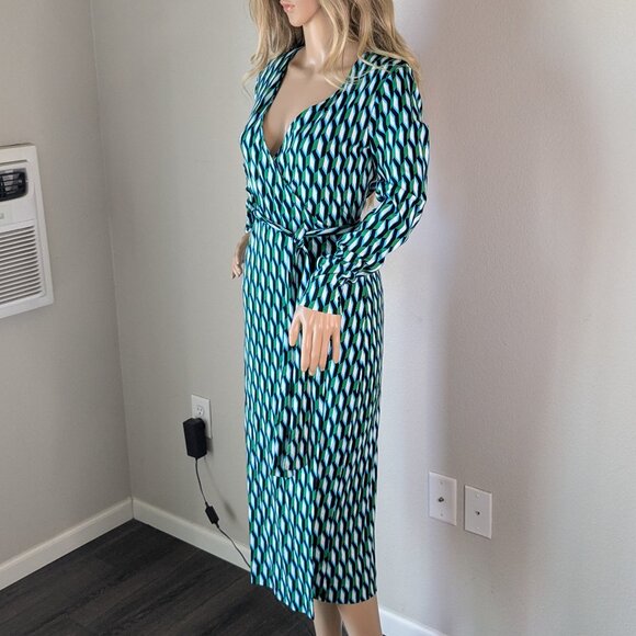 DVF Diane Von Furstenberg X Target Dress Small Green Geometric MIDI Wrap NWT - Picture 5 of 10